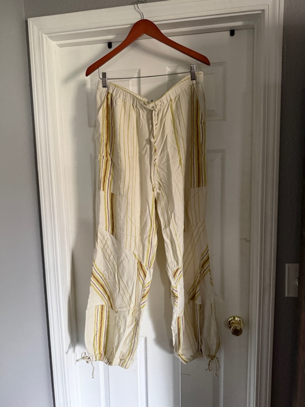 UO Lightweight Cream Striped Drawstring Pants